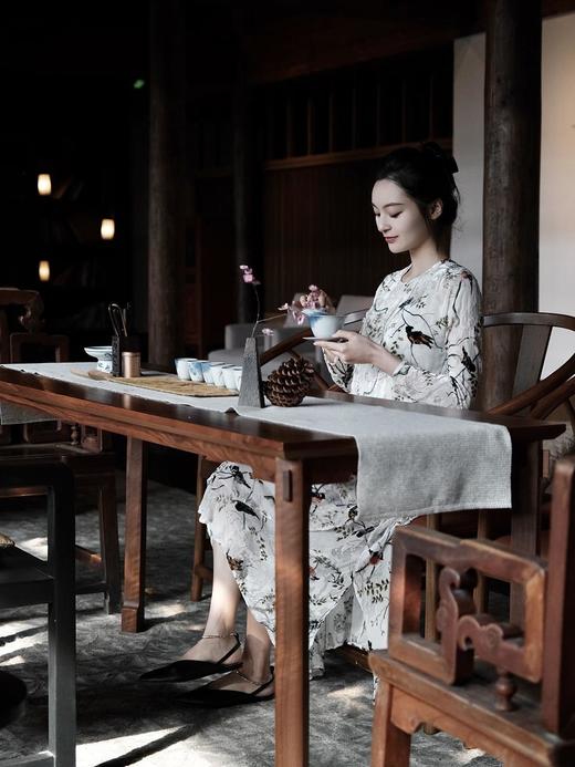 盛唐牡丹 |水墨喜上眉梢真丝丝绒女长裙 商品图8