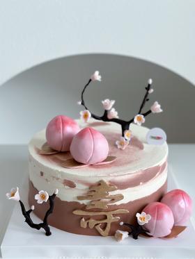 祝寿奶油蛋糕 | 鲜果原味奶油 - 流金岁月（图片为8寸 寿桃 梅花手工翻糖制作）