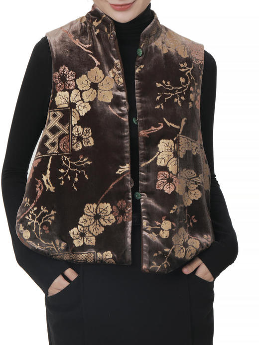 盛唐牡丹 |双面穿丝绒烫银天然玉石扣马甲 商品图10