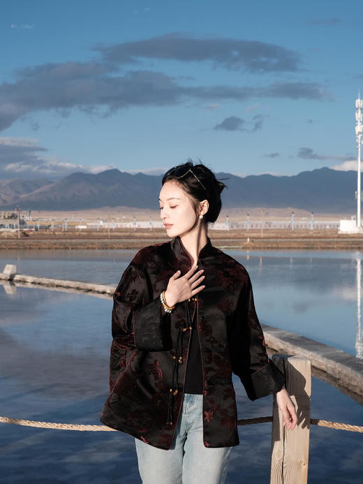 盛唐牡丹|酱色抽象牡丹漳绒外套 商品图7