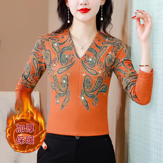 KQL-336H7106秋冬新款洋气减龄V领长袖打底衫加厚保暖妈妈t恤小衫 商品图1
