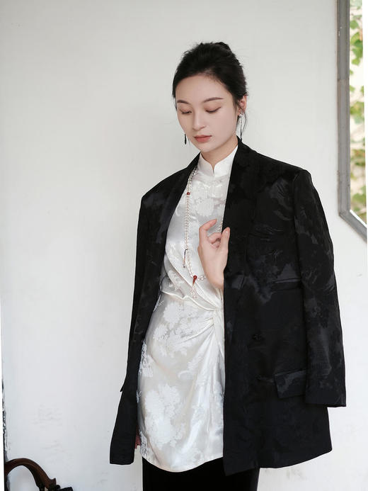 盛唐牡丹 |真丝冠乐绉凤凰纹双排扣西装外套 商品图5