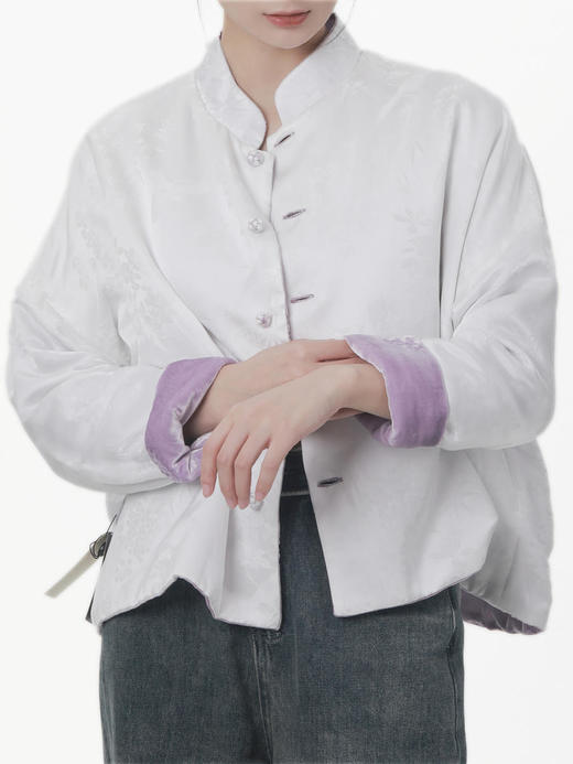 盛唐牡丹|香芋紫绣花丝绒两面穿棉服 商品图4