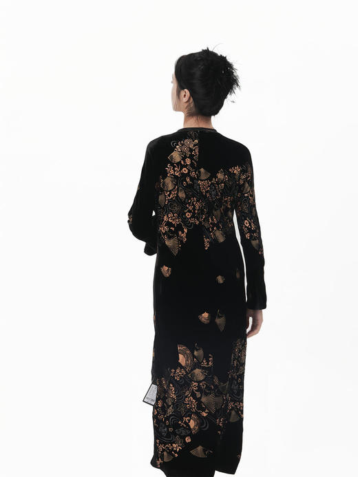 盛唐牡丹 |丝绒烫金改良旗袍裙 商品图2