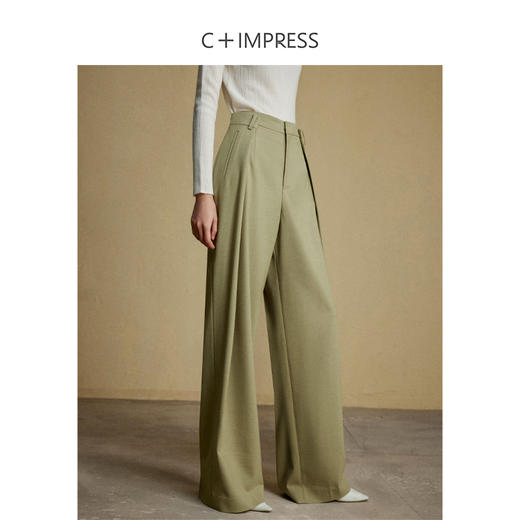 西嘉C+IMPRESS/西嘉智性通勤风休闲裤女3D染色羊毛西装裤阔腿遮胯神裤KZ2304021 商品图0