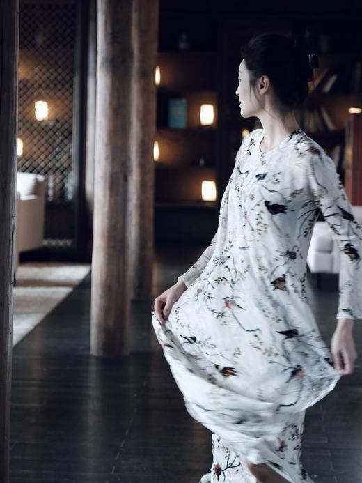 盛唐牡丹 |水墨喜上眉梢真丝丝绒女长裙 商品图7