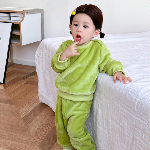 【法兰绒套装！加绒保暖】儿童套装秋冬季婴幼儿保暖，家居服宝宝百搭睡衣，亲肤保暖 柔暖 舒适 细密绒毛 给宝宝温暖般的呵护lm 商品图7