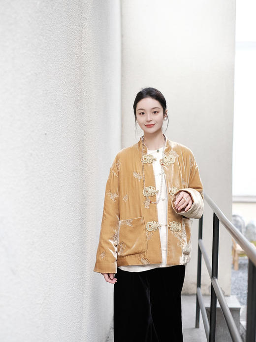 盛唐牡丹 |丝绒绣花大花扣夹棉外套 商品图6