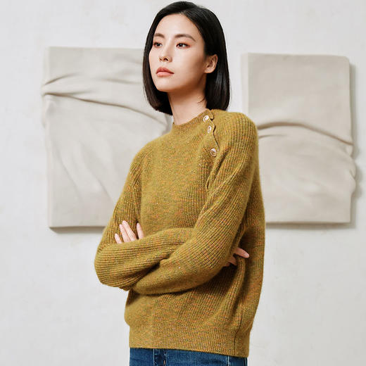 玳莎混色浣熊绒针织衫女秋新款半高领保暖斜门襟设计感毛衣  DD33319 商品图1