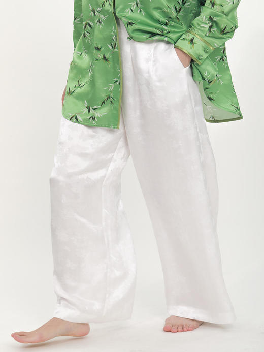 瑕疵|盛唐牡丹 |真丝提花阔腿裤珍珠白平腰版 (蝶恋花纹样）[特价品](特殊商品不退不换) 商品图11