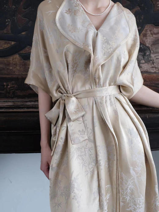 盛唐牡丹 |真丝提花香槟金喜上眉梢连衣裙(配腰带) 商品图3