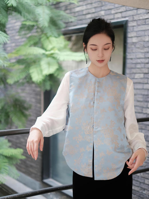 盛唐牡丹 |忆鹿华亭花锦缎双面穿马甲 商品图1