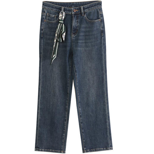 玳莎高腰直筒牛仔裤女士冬季丝巾装饰设计感百搭九分裤  DD36308 商品图4