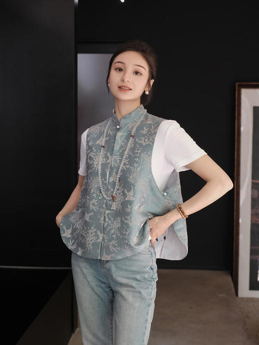 盛唐牡丹 |花锦缎喜鹊纹双面穿马甲 商品图4
