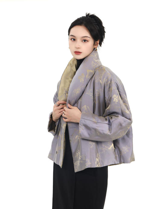 盛唐牡丹 |双面穿真丝提花青果领棉服外套 商品图1