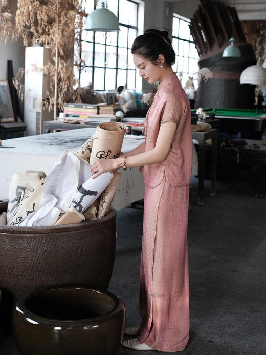 盛唐牡丹 |真丝提花侧开叉女裤 商品图4