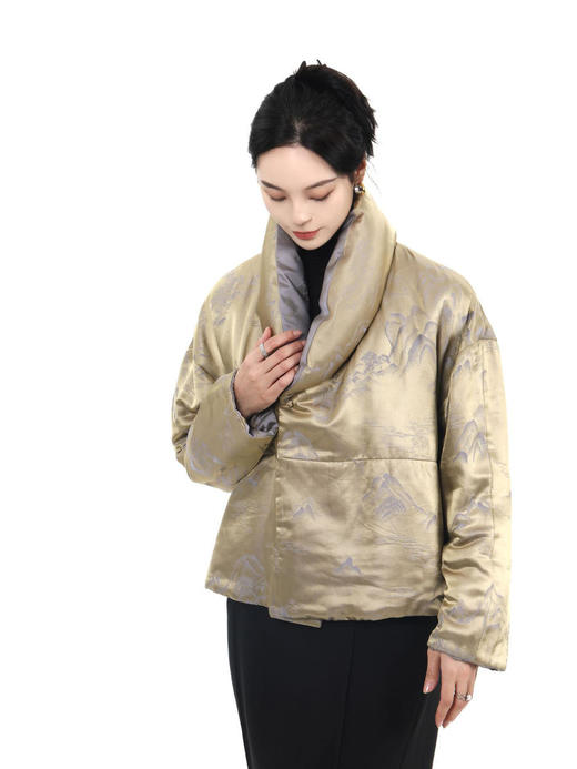 盛唐牡丹 |双面穿真丝提花青果领棉服外套 商品图4