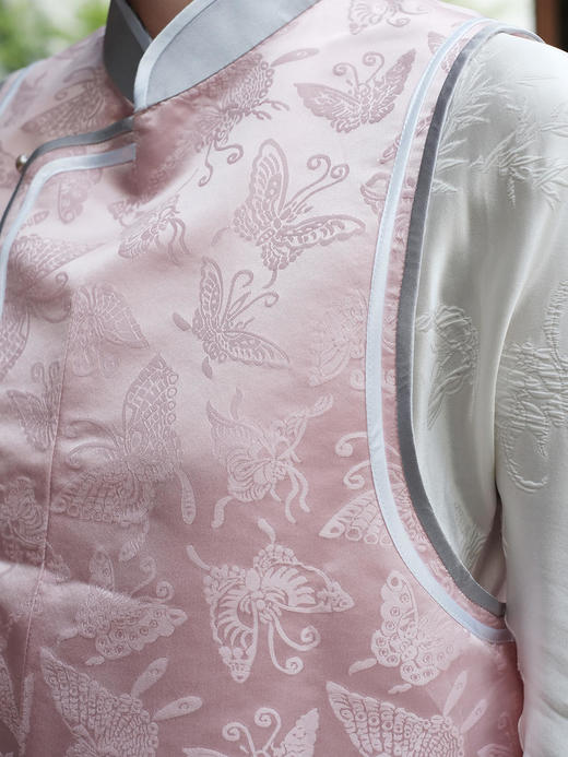 盛唐牡丹 |花锦缎百蝶偏襟马甲 商品图4