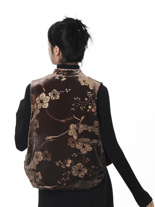 盛唐牡丹 |双面穿丝绒烫银天然玉石扣马甲 商品图11