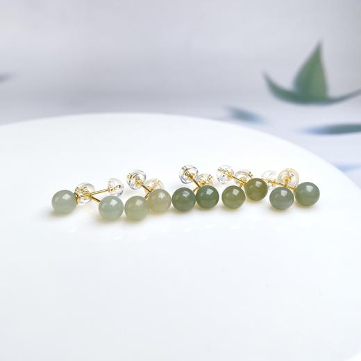 DS925和田玉耳钉-晴水圆珠 商品图0