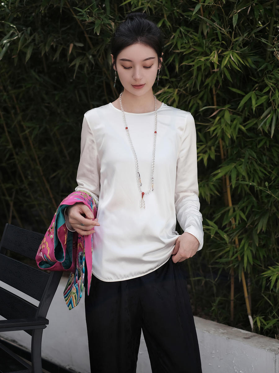 盛唐牡丹 | 真丝绸缎圆领上衣