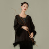 荷言GL 竹里 黑色花草纹提花缎新中式外套拼接鸵鸟毛 商品缩略图1