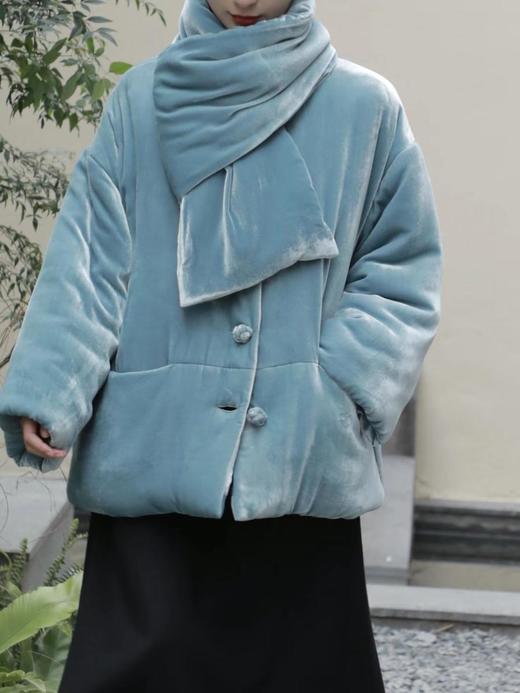 盛唐牡丹 |丝绒夹棉围脖对襟外套 商品图1