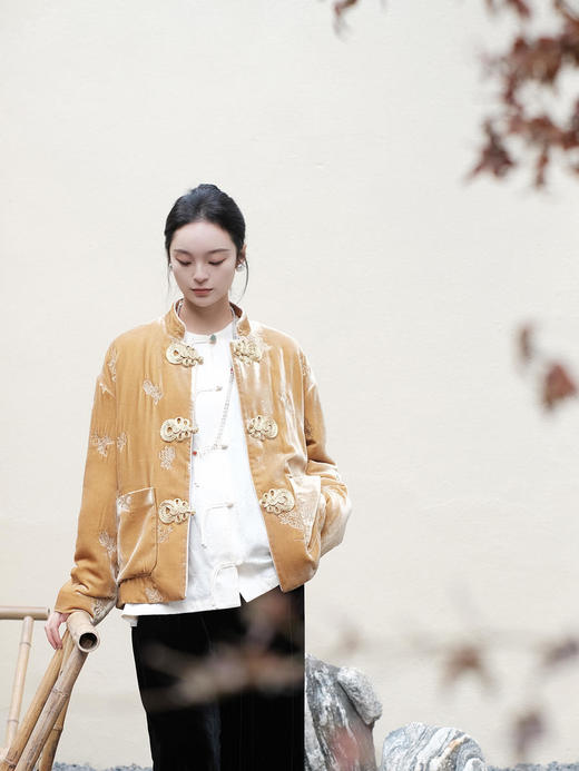 盛唐牡丹 |丝绒绣花大花扣夹棉外套 商品图2