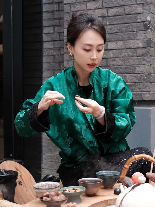 盛唐牡丹 |祖母绿两面穿石榴花夹棉外套(不夹棉) 商品图3