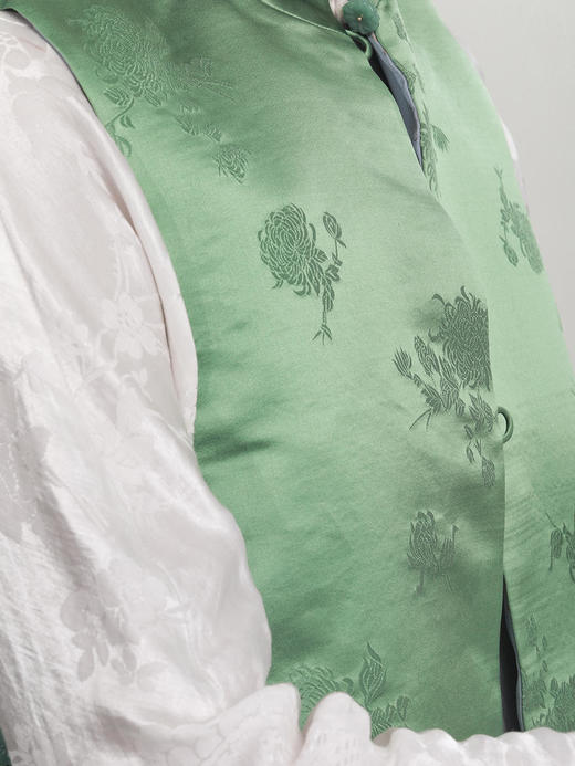 盛唐牡丹 |老工艺花蕾缎真丝马甲正反两穿 商品图9