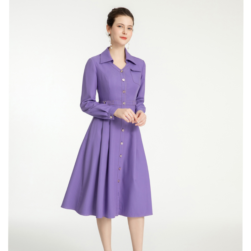 司歌修身衬衫式连衣裙长袖显瘦端庄A881254