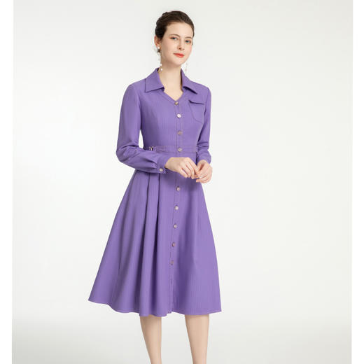 司歌修身衬衫式连衣裙长袖显瘦端庄A881254 商品图0