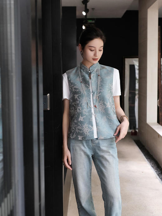 盛唐牡丹 |花锦缎喜鹊纹双面穿马甲 商品图5