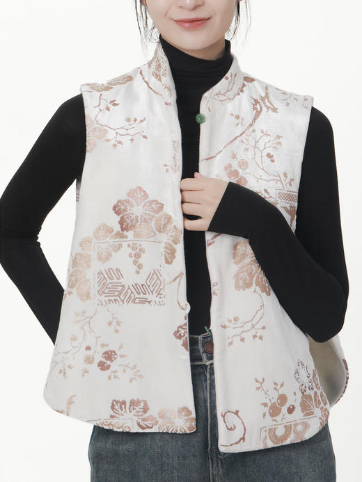 盛唐牡丹 |双面穿丝绒烫银天然玉石扣马甲 商品图4