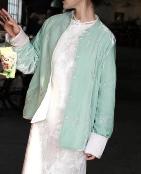 盛唐牡丹|双面穿丝绒绣花对襟外套(夹棉)