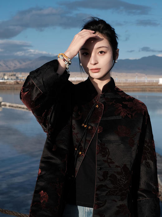 盛唐牡丹|酱色抽象牡丹漳绒外套 商品图2