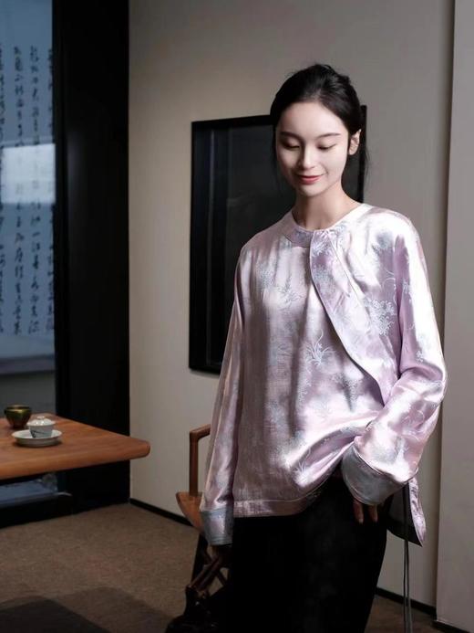 盛唐牡丹 |真丝提花斜襟上衣（蓝粉两面穿） 商品图5