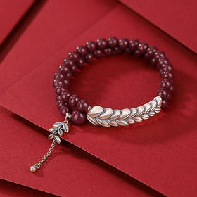 【穗穗平安】S990银足银朱砂复古麦穗圆珠双圈手串【CW-SL11563】手链