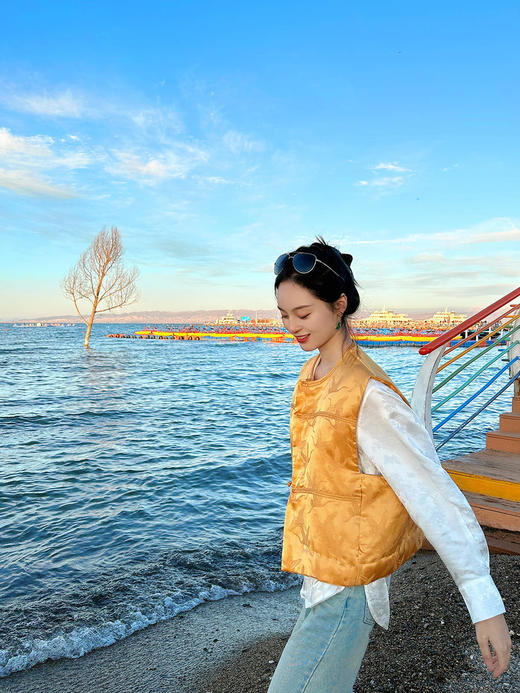 盛唐牡丹 |真丝提花仙鹤纹夹棉马甲 商品图4