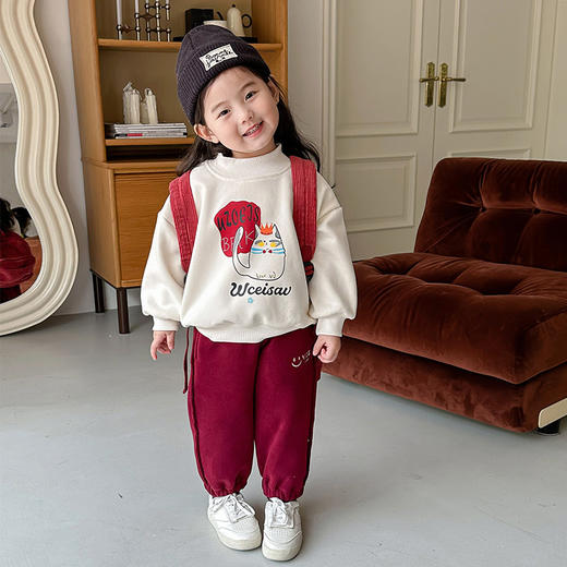 【加厚一体绒套装！抗寒升级】女童加绒卫衣秋冬装，中小童加厚一体绒套头衫上衣，，暖意加倍。轻松穿搭，时尚随行立体剪裁，质感出众lm 商品图4