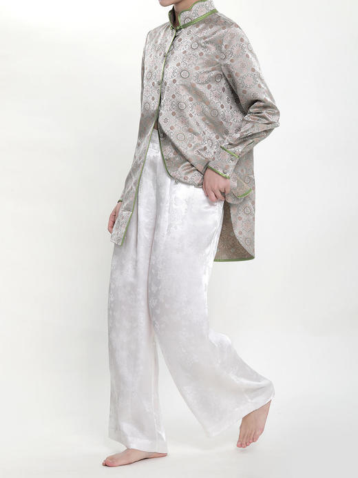 瑕疵|盛唐牡丹 |真丝提花阔腿裤珍珠白平腰版 (蝶恋花纹样）[特价品](特殊商品不退不换) 商品图3