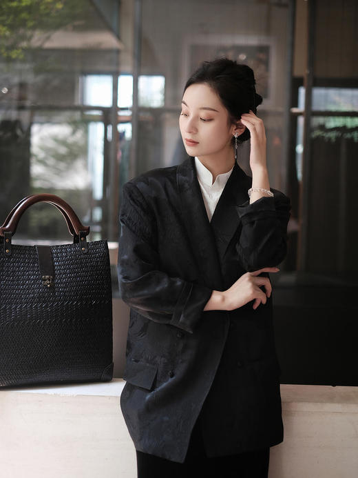 盛唐牡丹 |真丝冠乐绉凤凰纹双排扣西装外套 商品图2