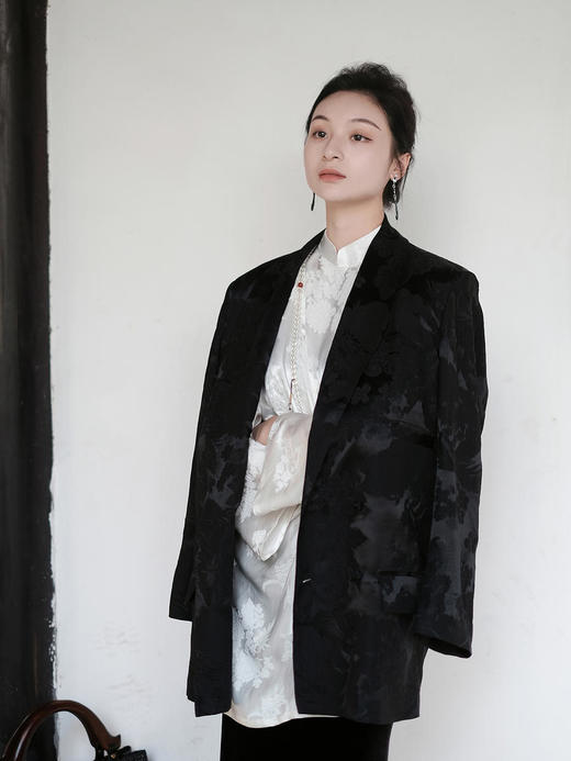盛唐牡丹 |真丝冠乐绉凤凰纹双排扣西装外套 商品图3