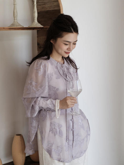 盛唐牡丹 |真丝乔其剪花纱女上衣 商品图6