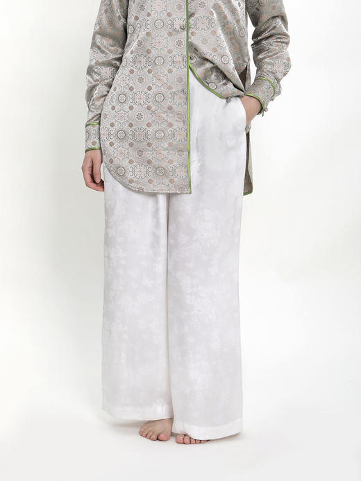 盛唐牡丹 |真丝提花阔腿裤珍珠白平腰版 (蝶恋花纹样） 商品图3