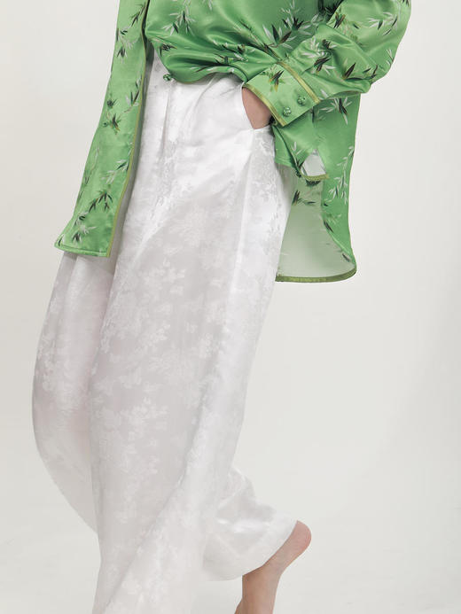 瑕疵|盛唐牡丹 |真丝提花阔腿裤珍珠白平腰版 (蝶恋花纹样）[特价品](特殊商品不退不换) 商品图7