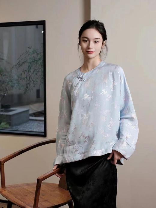 盛唐牡丹 |真丝提花斜襟上衣（蓝粉两面穿） 商品图2