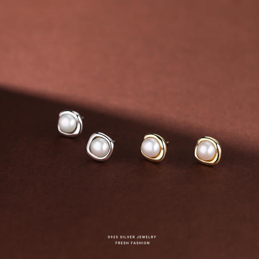 【千凝】S925银方形珍珠耳钉【YXS-E2604】 商品图0