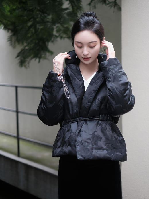 盛唐牡丹|梅兰竹菊真丝压花立领夹棉外套 商品图2