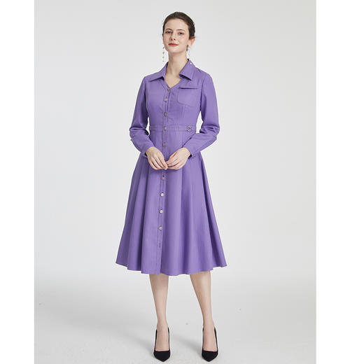 司歌修身衬衫式连衣裙长袖显瘦端庄A881254 商品图4